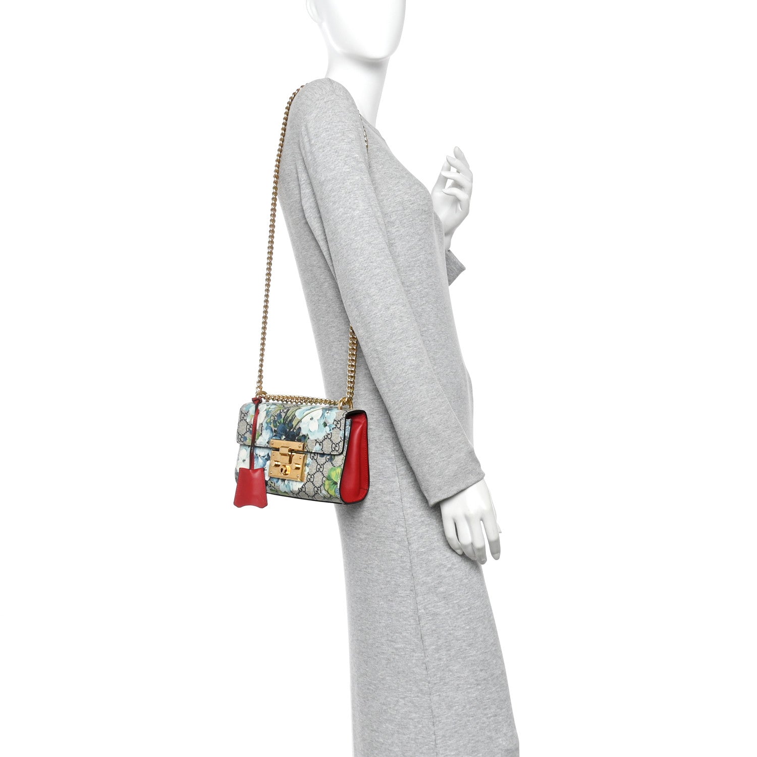 Gucci GG Supreme Monogram Blooms Small Padlock Shoulder Bag Beige Blue Navy Hibiscus Red 2 of 10