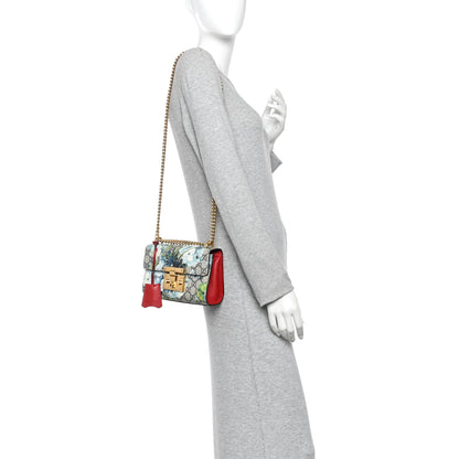 Gucci GG Supreme Monogram Blooms Small Padlock Shoulder Bag Beige Blue Navy Hibiscus Red 2 of 10