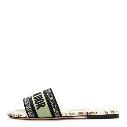 Christian Dior Canvas Canvas Embroidered Toile de Jouy Mexico Dway Flat Slide Sandals 37 White Yellow 1 of 9