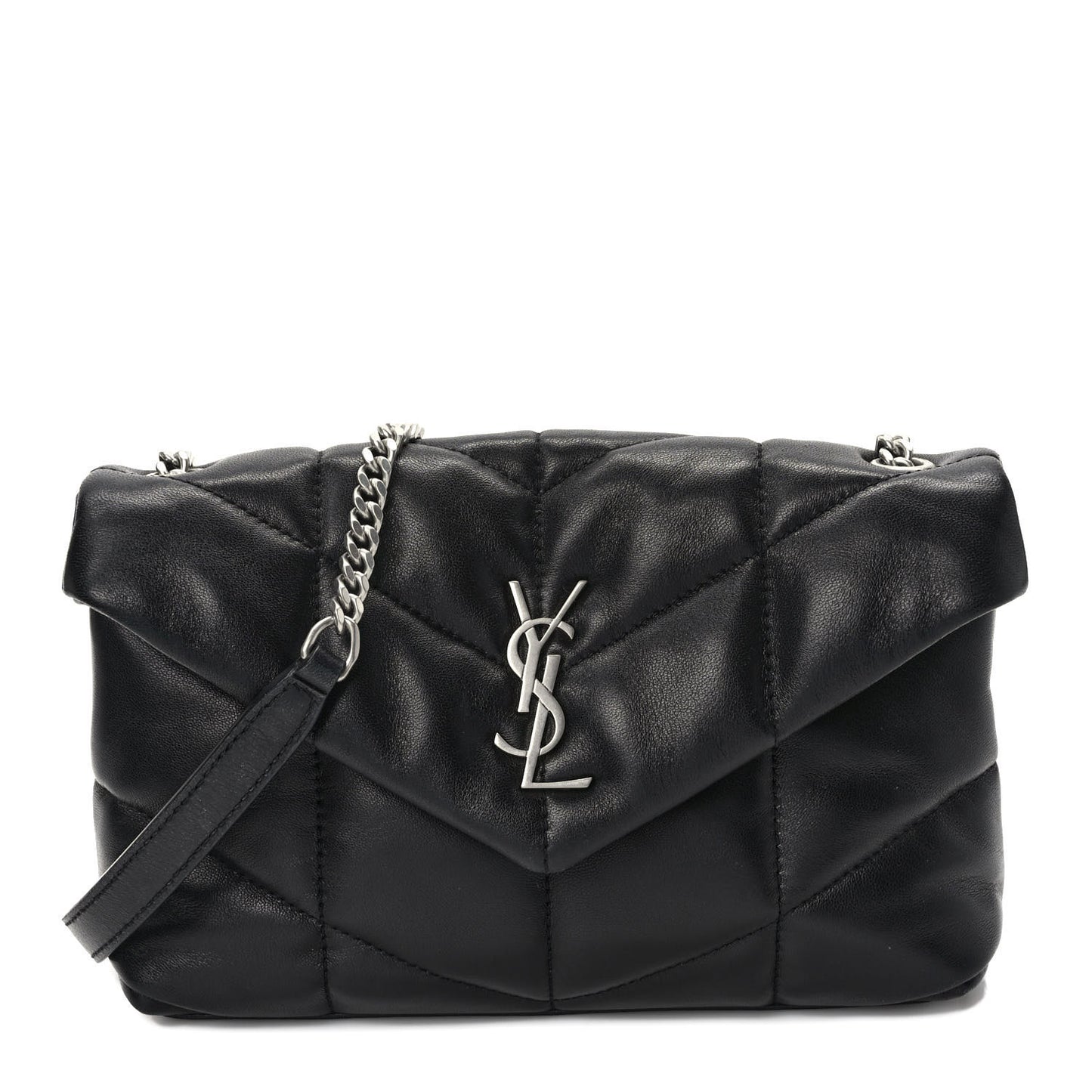 Lambskin Quilted Toy Loulou Puffer Monogram Chain Satchel Black