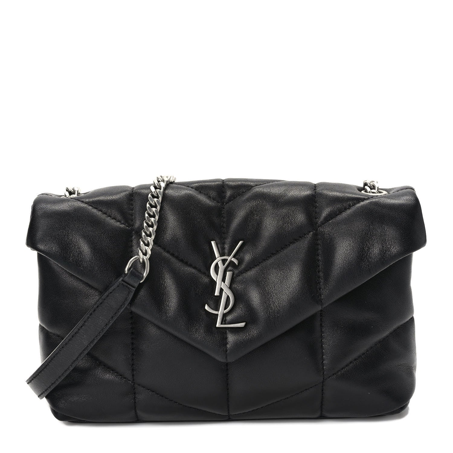 Saint Laurent Lambskin Quilted Toy Loulou Puffer Monogram Chain Satchel Black 1 of 9