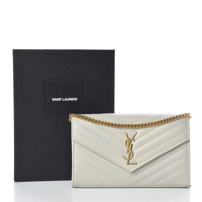 Saint Laurent Grain De Poudre Matelasse Chevron Monogram Chain Wallet Crema Soft 10 of 10