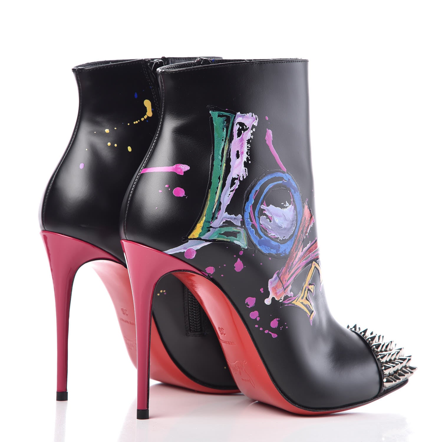 Christian Louboutin Calfskin Patent Love Is A Boot 100 Booties 36 Black 4 of 7