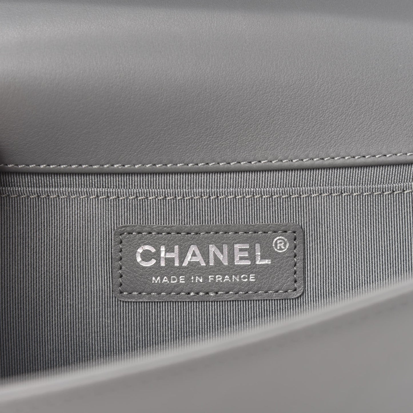 Calfskin Chevron Quilted Medium Boy Flap Grey