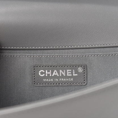 Chanel Calfskin Chevron Quilted Medium Boy Flap Grey 9 of 11
