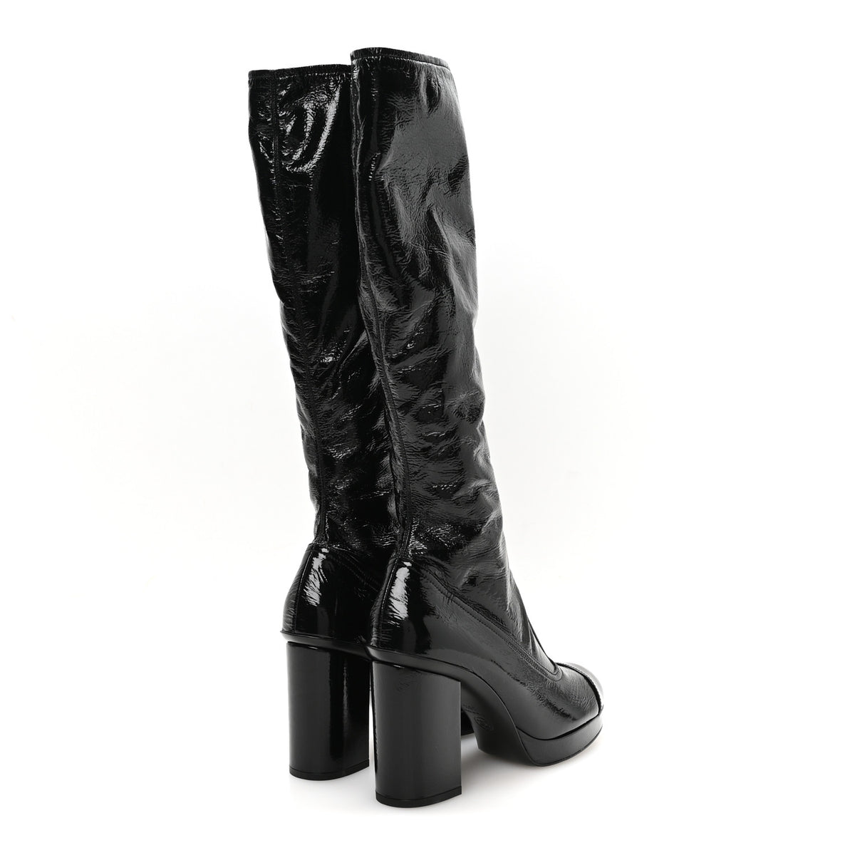 Chanel Crumpled Patent High Boots 39.5 Black 4 of 8