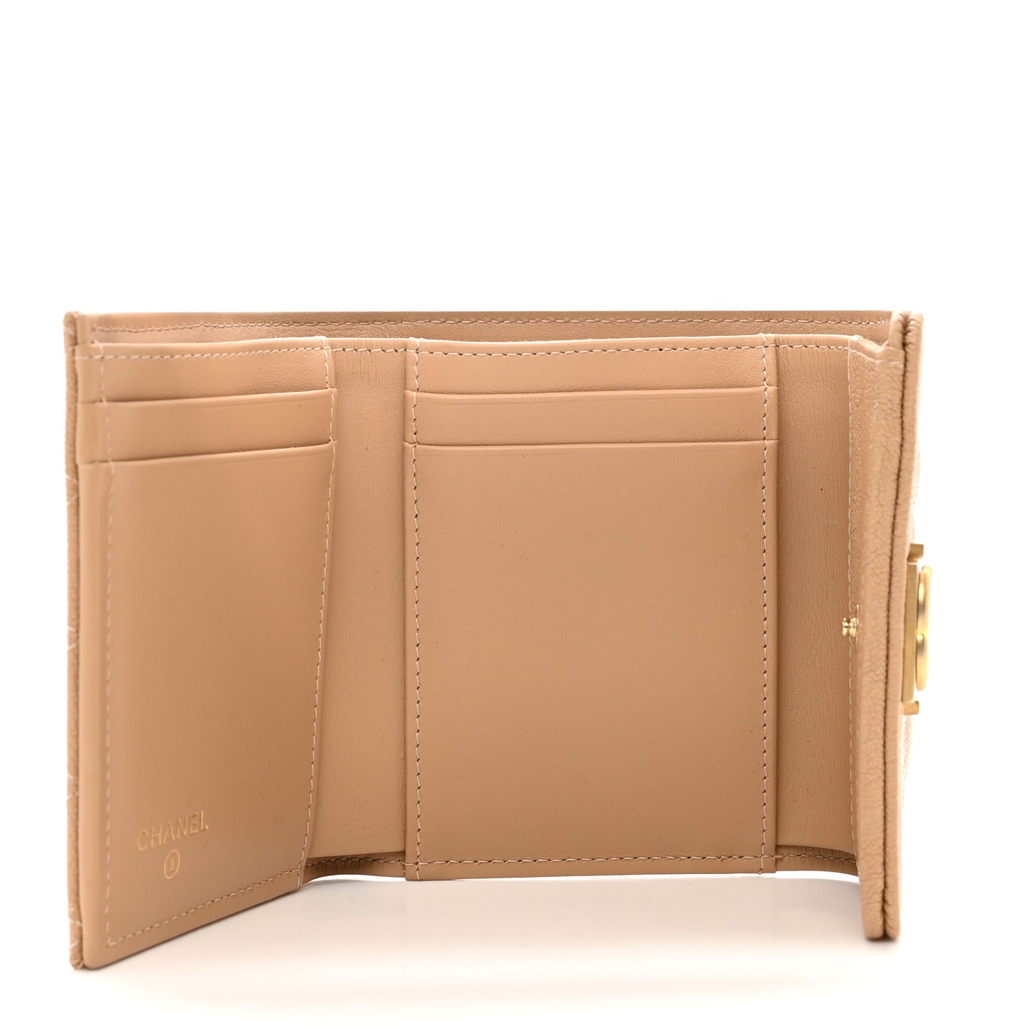 Caviar Quilted Compact Boy Flap Wallet Beige