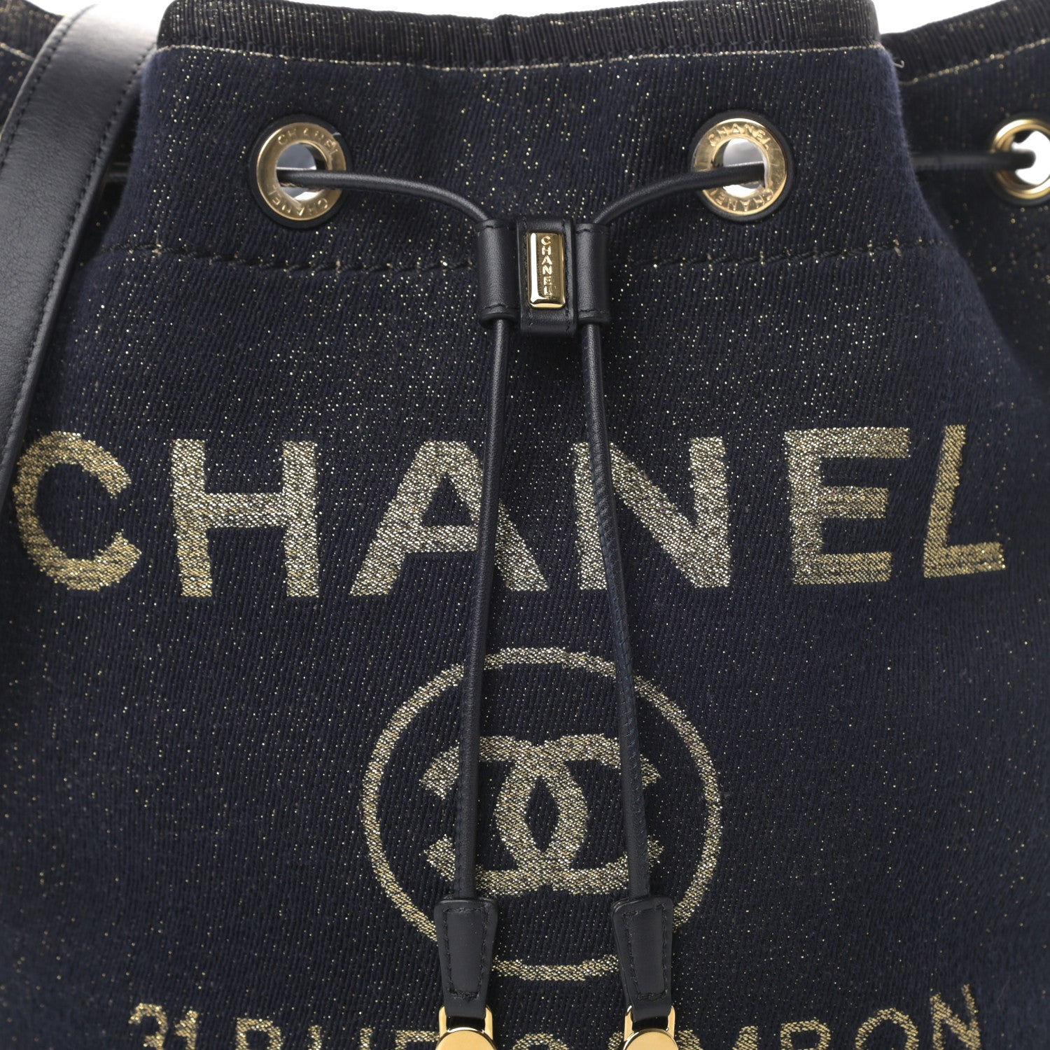 Chanel Lurex Canvas Deauville Drawstring Bag Navy Blue Gold 8 of 10