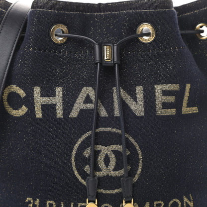 Chanel Lurex Canvas Deauville Drawstring Bag Navy Blue Gold 8 of 10