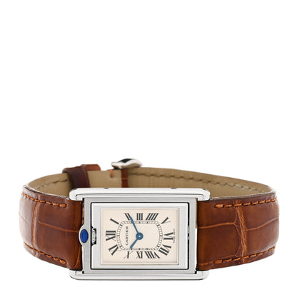Cartier Stainless Steel Alligator 22mm Tank Basculante Quartz Watch Brown 2 of 5