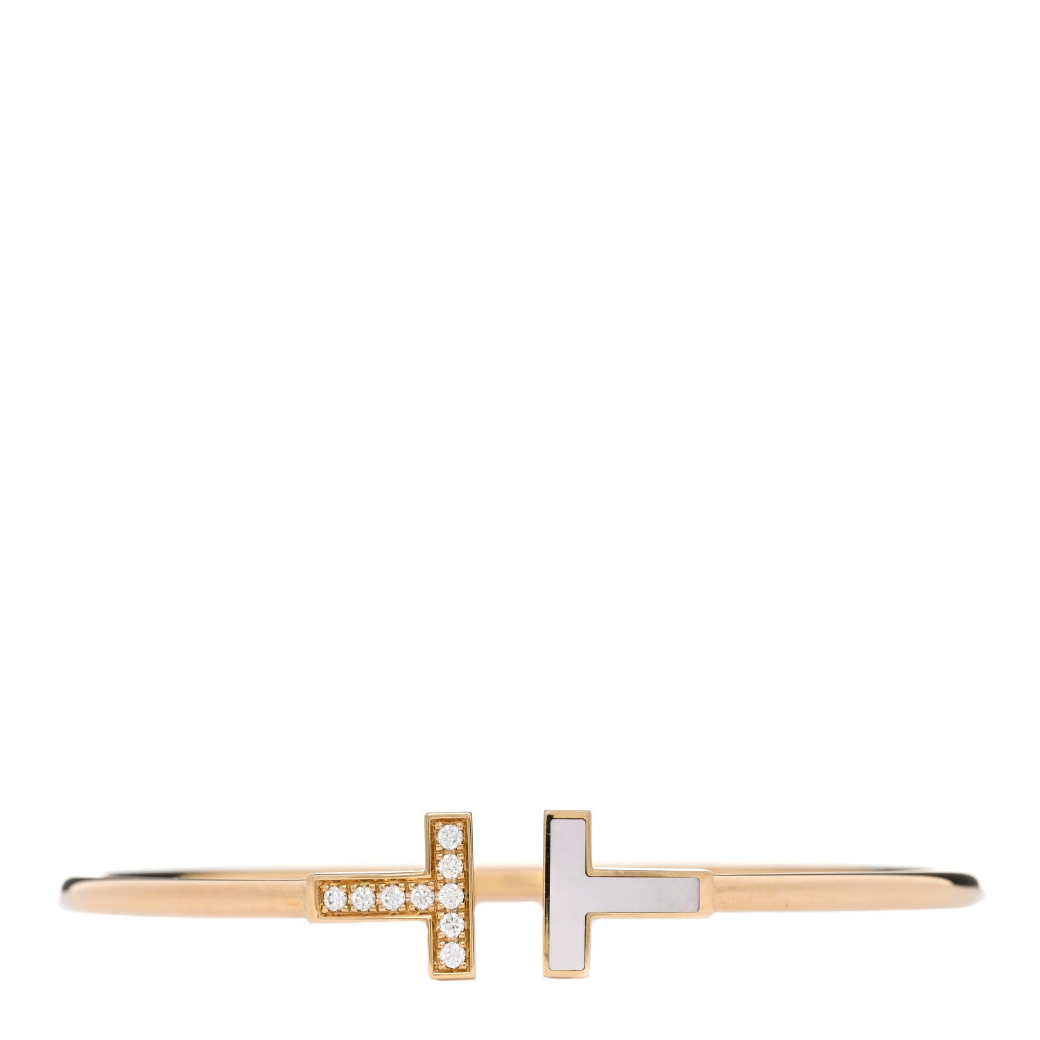 Tiffany 18K Yellow Gold Diamond Mother of Pearl T Wire Bracelet 1 of 5