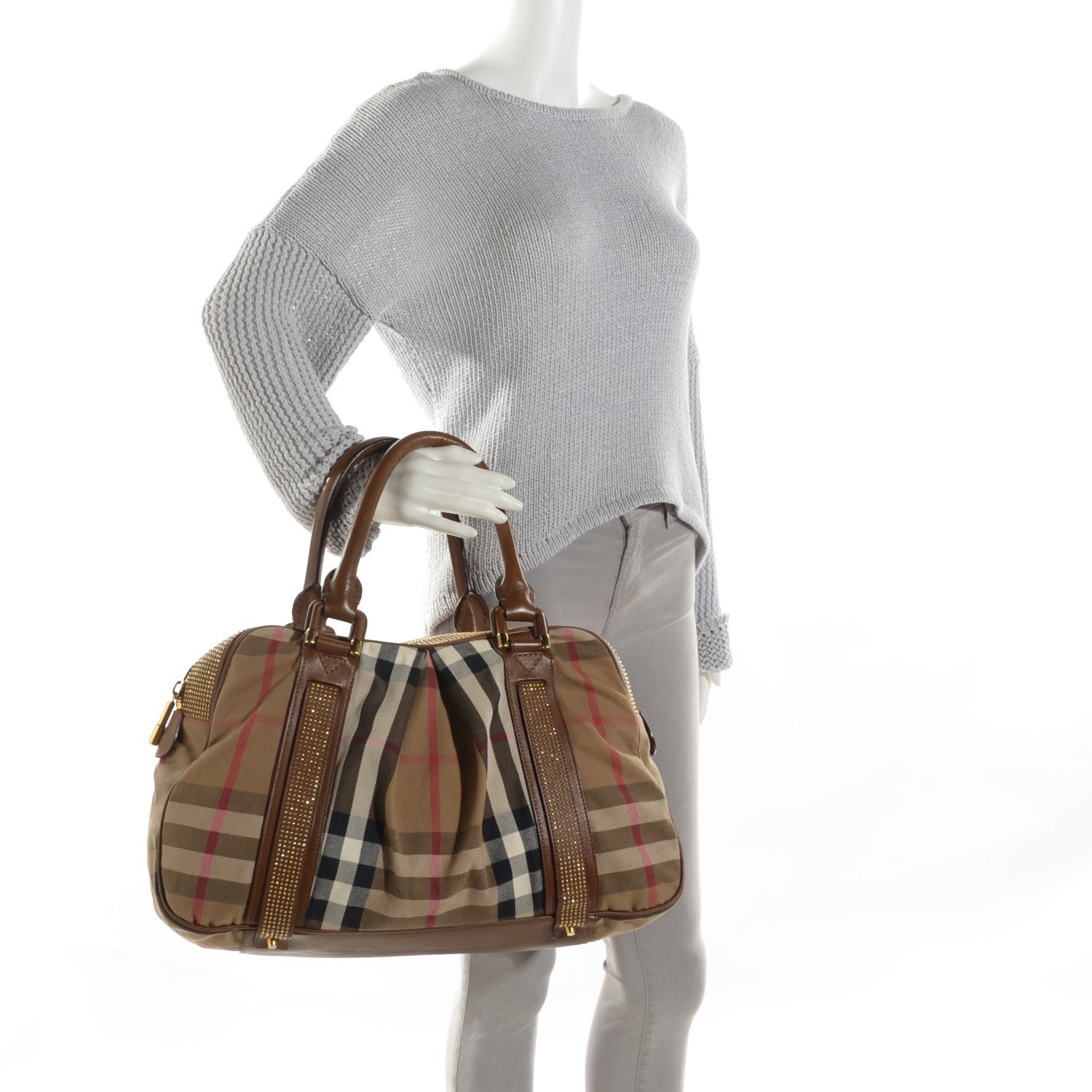 Burberry House Check Studded Knight Satchel Brown 2 of 9
