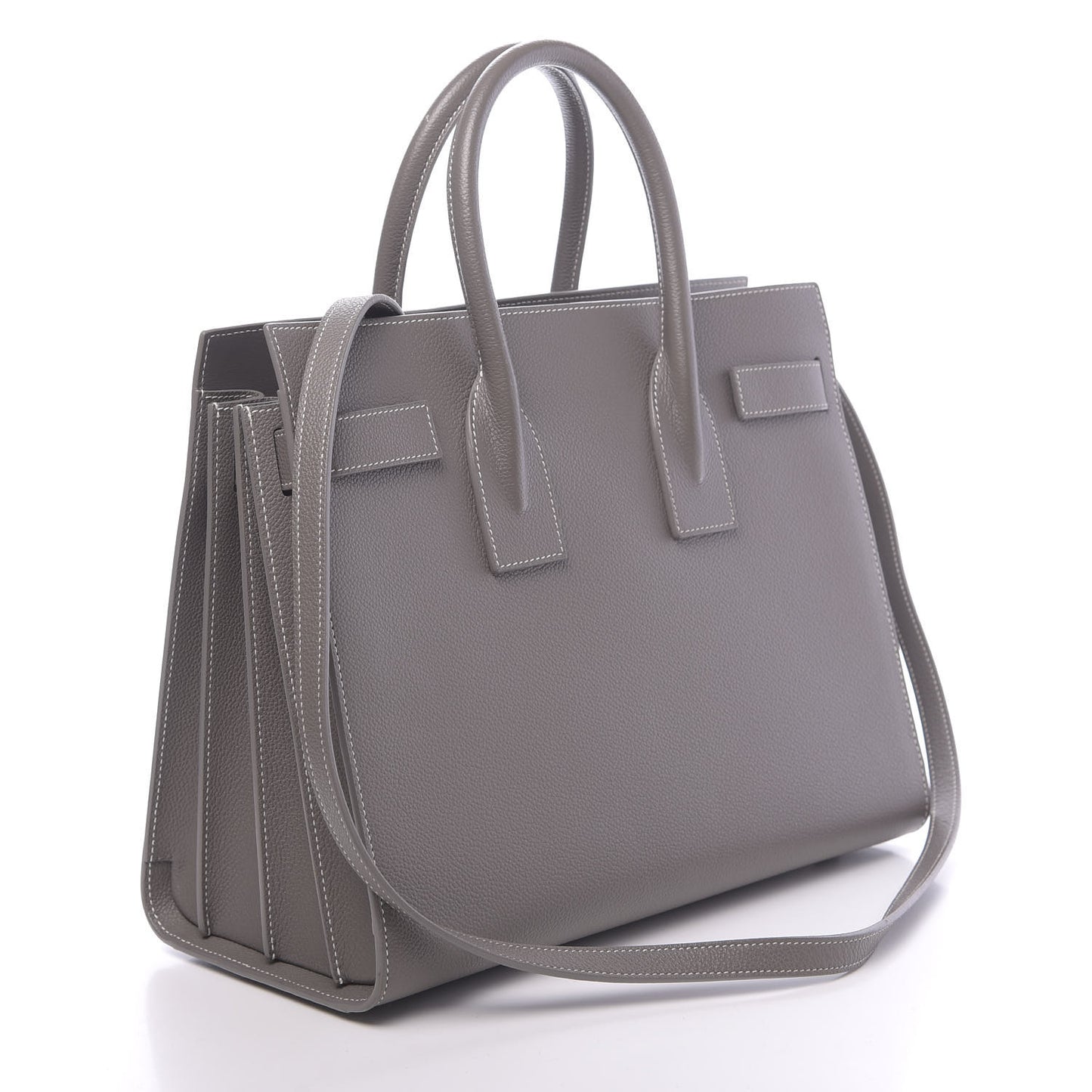 Grained Calfskin Topstitch Small Sac De Jour Grey