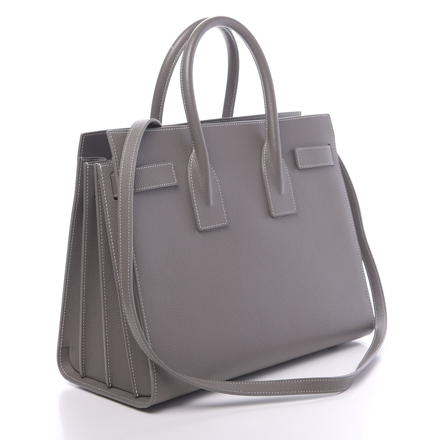 Saint Laurent Grained Calfskin Topstitch Small Sac De Jour Grey 3 of 10