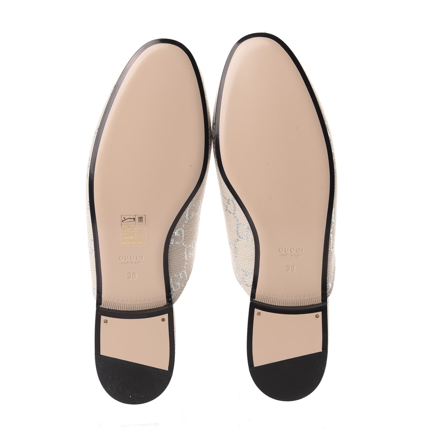 Gucci Canvas Lame GG Monogram Womens Princetown Slippers 38 Gardenia Silver 6 of 10