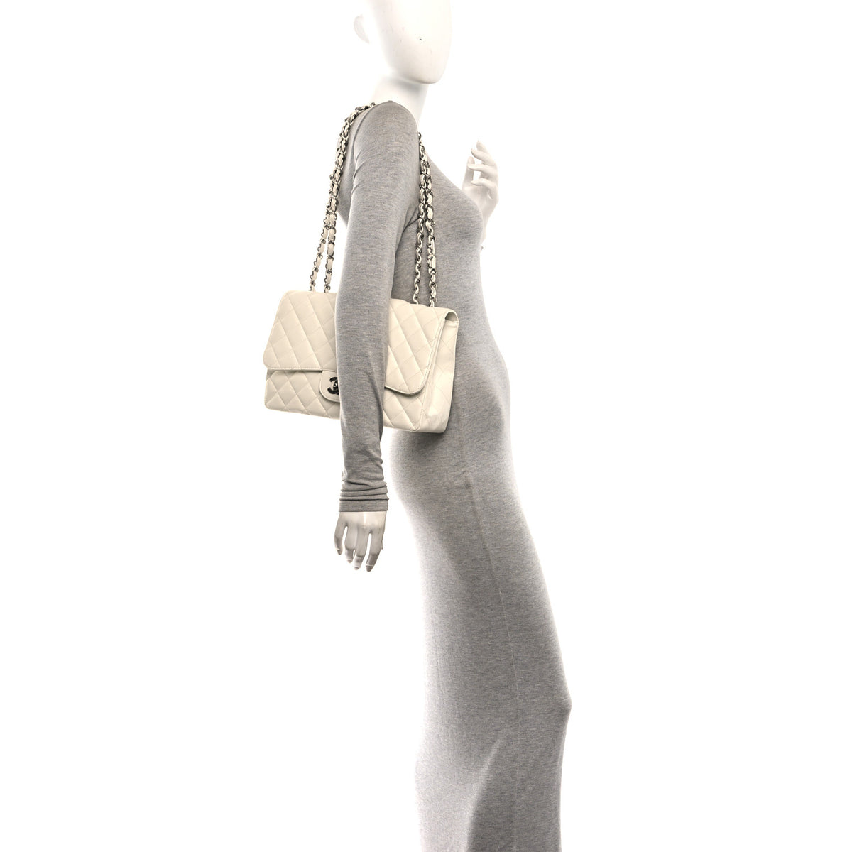 Chanel Caviar Quilted Jumbo Single Flap White 2 of 12