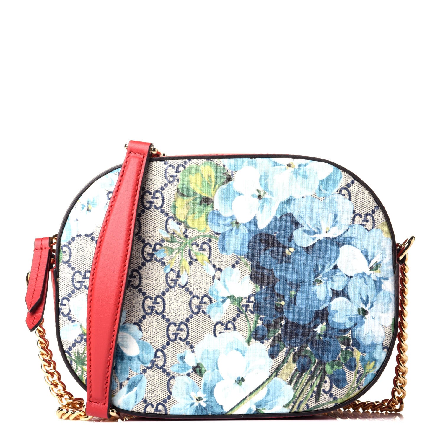 Gucci GG Supreme Monogram Blooms Mini Chain Shoulder Bag Beige Blue Navy Hibiscus Red 1 of 9
