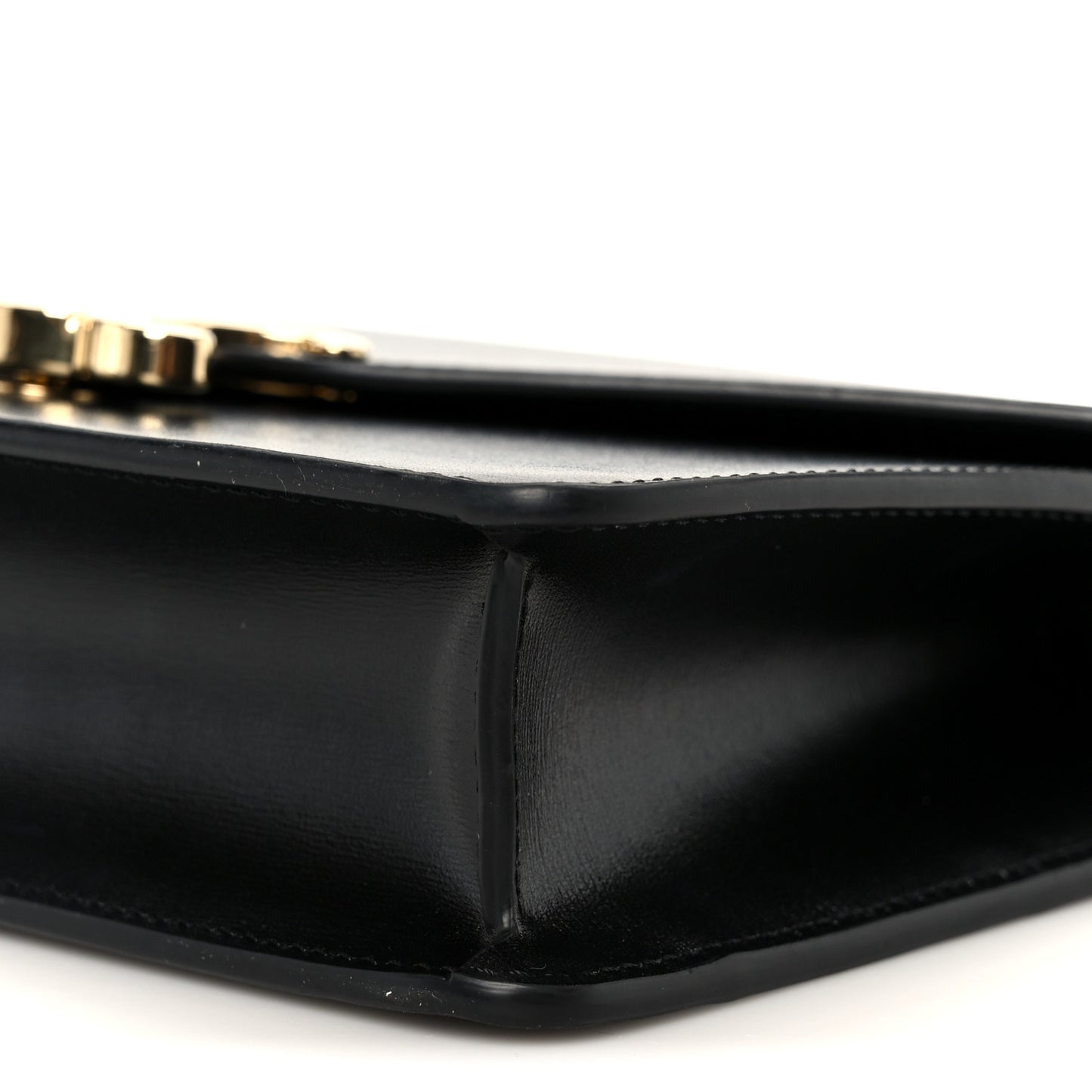 Shiny Calfskin Triomphe Margo Wallet on Chain Black