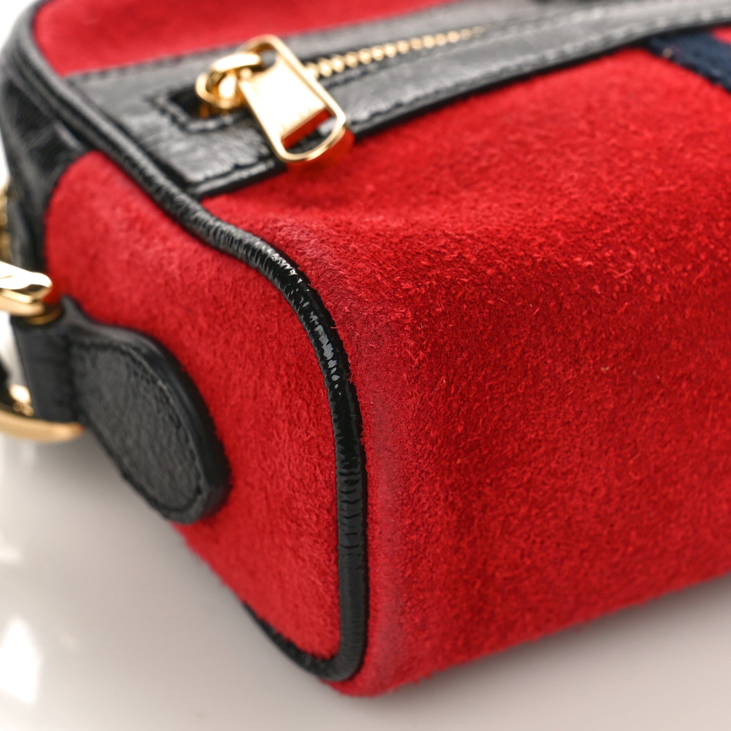 Suede Patent Web Mini Ophidia Shoulder Bag Hibiscus Red Black