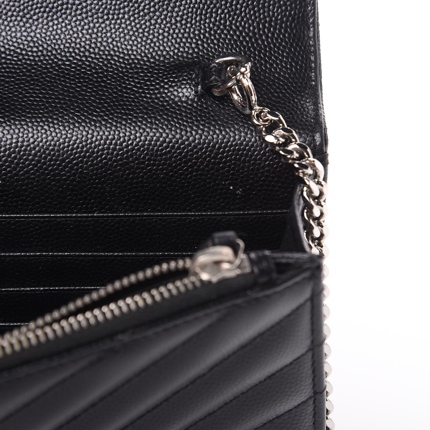 Saint Laurent Grain De Poudre Matelasse Chevron Monogram Envelope Chain Wallet Black 9 of 11
