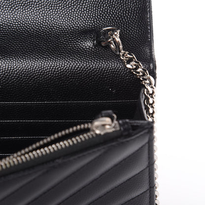Saint Laurent Grain De Poudre Matelasse Chevron Monogram Envelope Chain Wallet Black 9 of 11