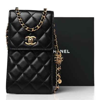 Chanel Lambskin Quilted Pearl Crush Phone Holder With Chain Black 3 of 11