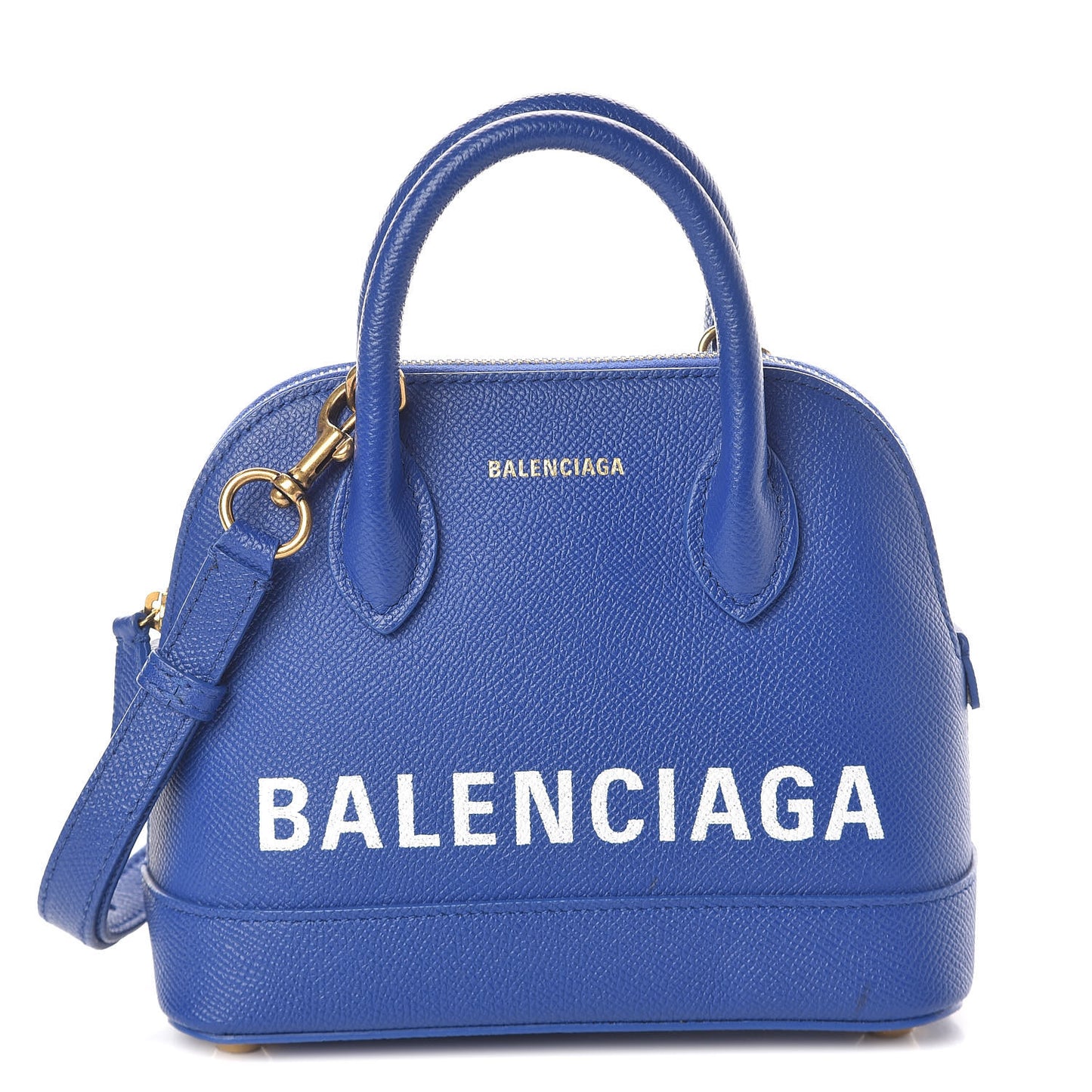 Signature Grained Calfskin Logo XXS Ville Top Handle Bag Bleu Roi White