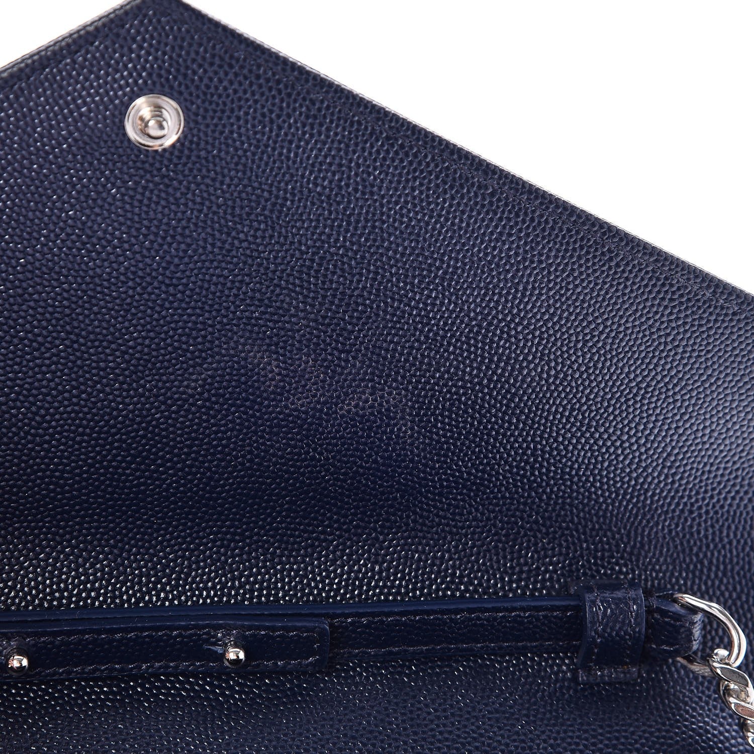 Saint Laurent Grain De Poudre Matelasse Chevron Monogram Chain Wallet Navy 7 of 7