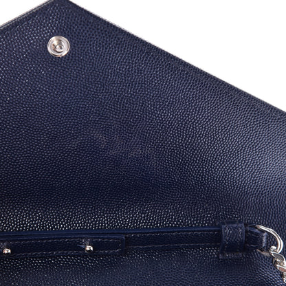 Saint Laurent Grain De Poudre Matelasse Chevron Monogram Chain Wallet Navy 7 of 7