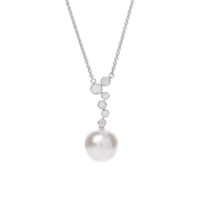 Mikimoto 18K White Gold Diamond Akoya Pearl 11mm Pendant Necklace 4 of 6