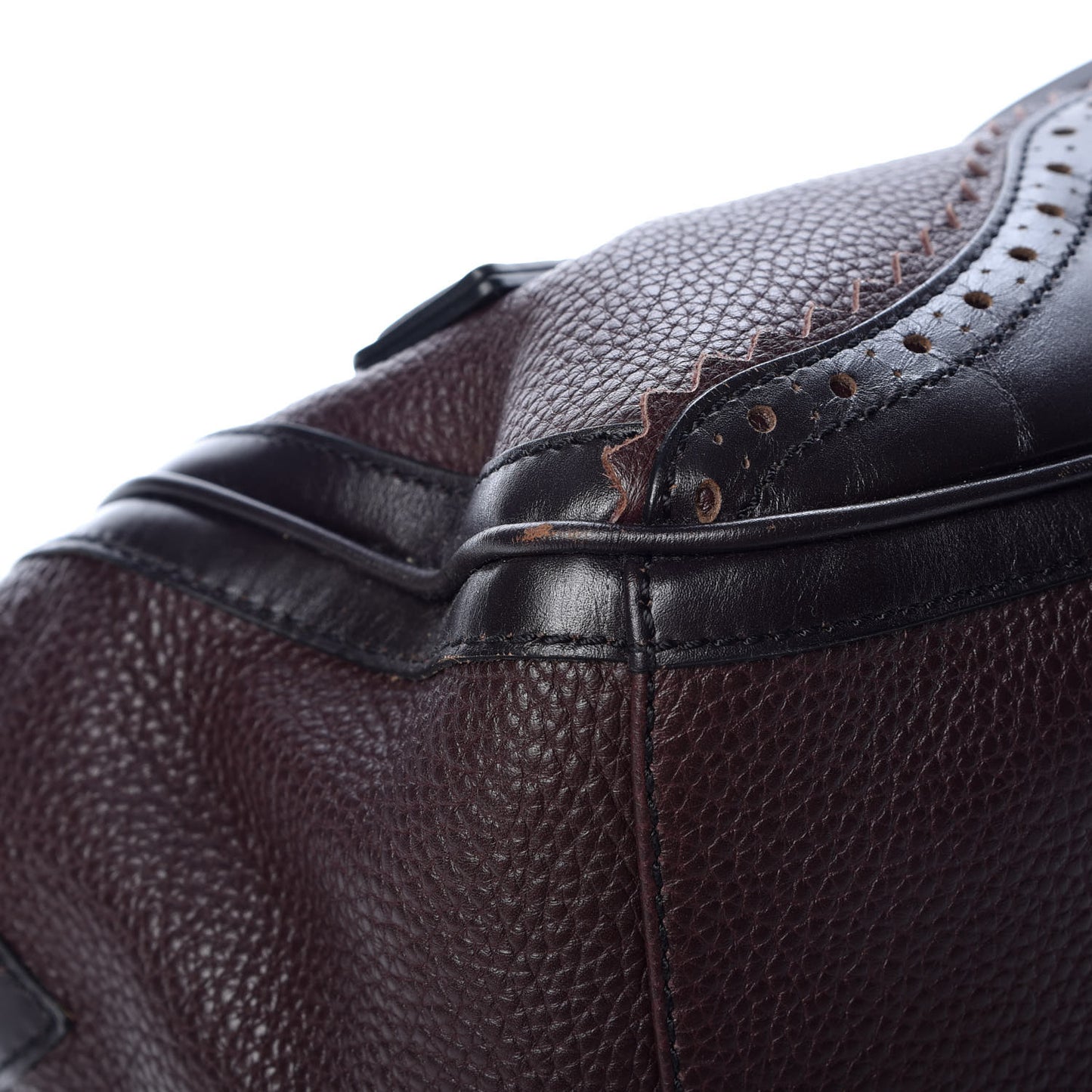 Grainy Calfskin Brogue Medium Dennet Satchel Chocolate