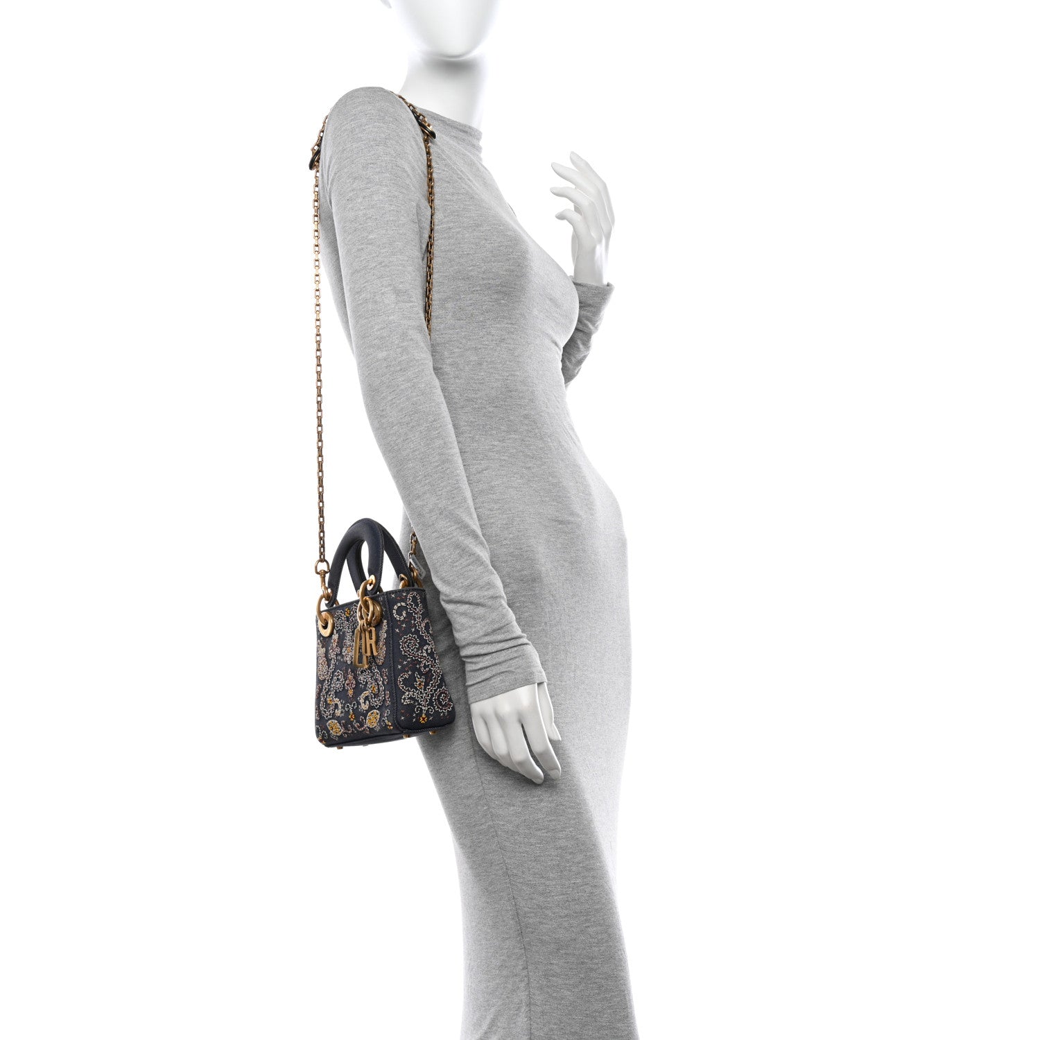 Christian Dior Denim Embroidered Beaded Mini Lady Dior Blue Multicolor 2 of 10