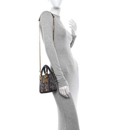 Christian Dior Denim Embroidered Beaded Mini Lady Dior Blue Multicolor 2 of 10