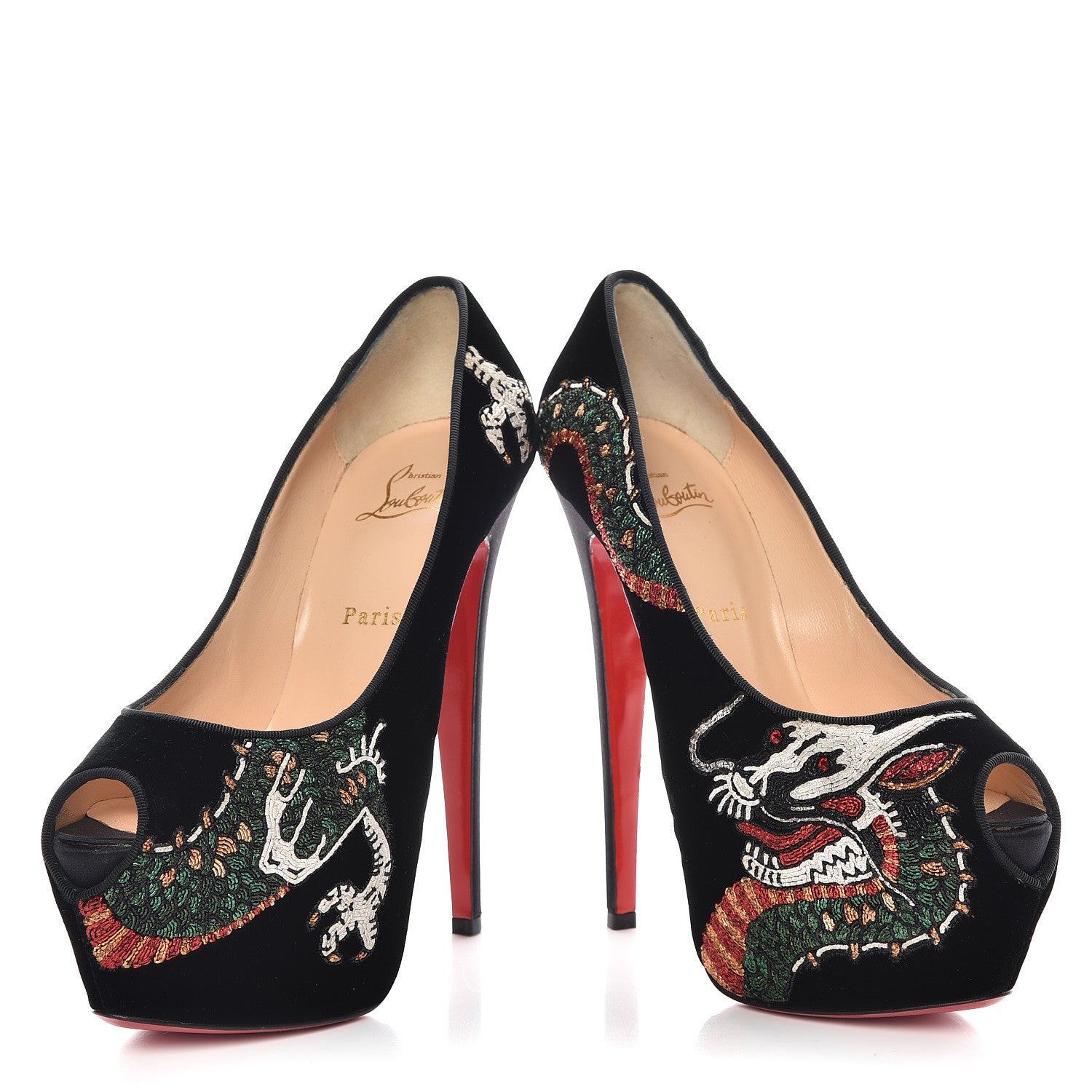 Christian Louboutin Velvet Dragon Tattoo Highness 160 Pumps 39 Black 6 of 21