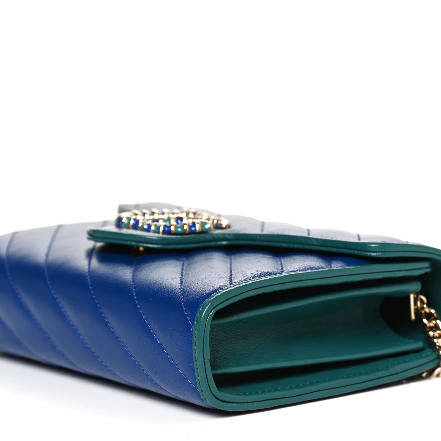 Gucci Azalea Calfskin Enamel Matelasse Diagonal Torchon GG Marmont Chain Wallet Imperial Blue Pavone 8 of 9