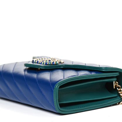 Gucci Azalea Calfskin Enamel Matelasse Diagonal Torchon GG Marmont Chain Wallet Imperial Blue Pavone 8 of 9