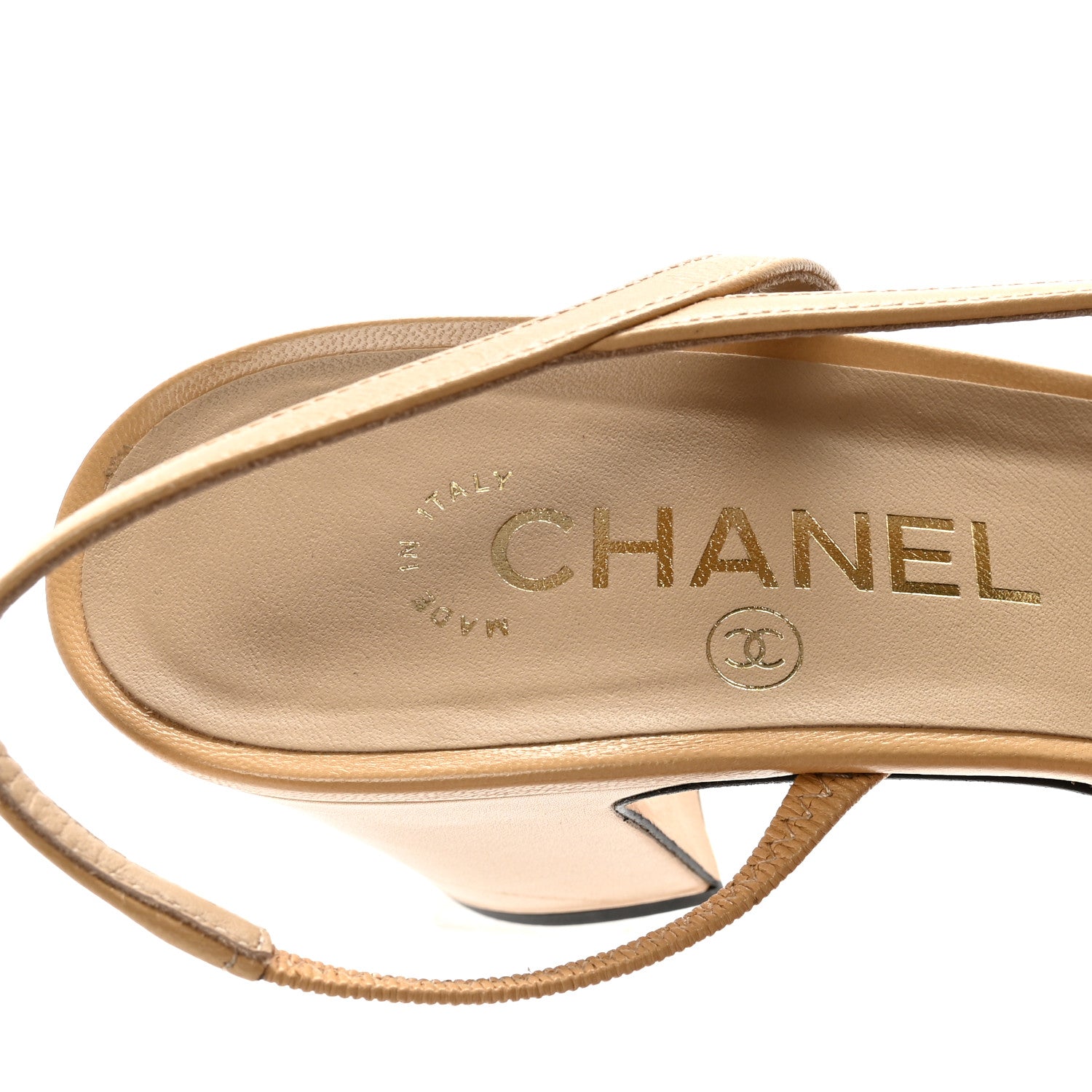 Chanel Goatskin Grosgrain Cap Toe CC Slingback Pumps 39 Beige Black 8 of 10