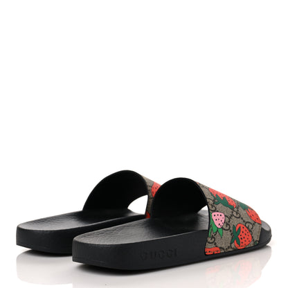 Gucci GG Supreme Monogram Strawberry Slide Sandals 36 Beige Multicolor 4 of 9