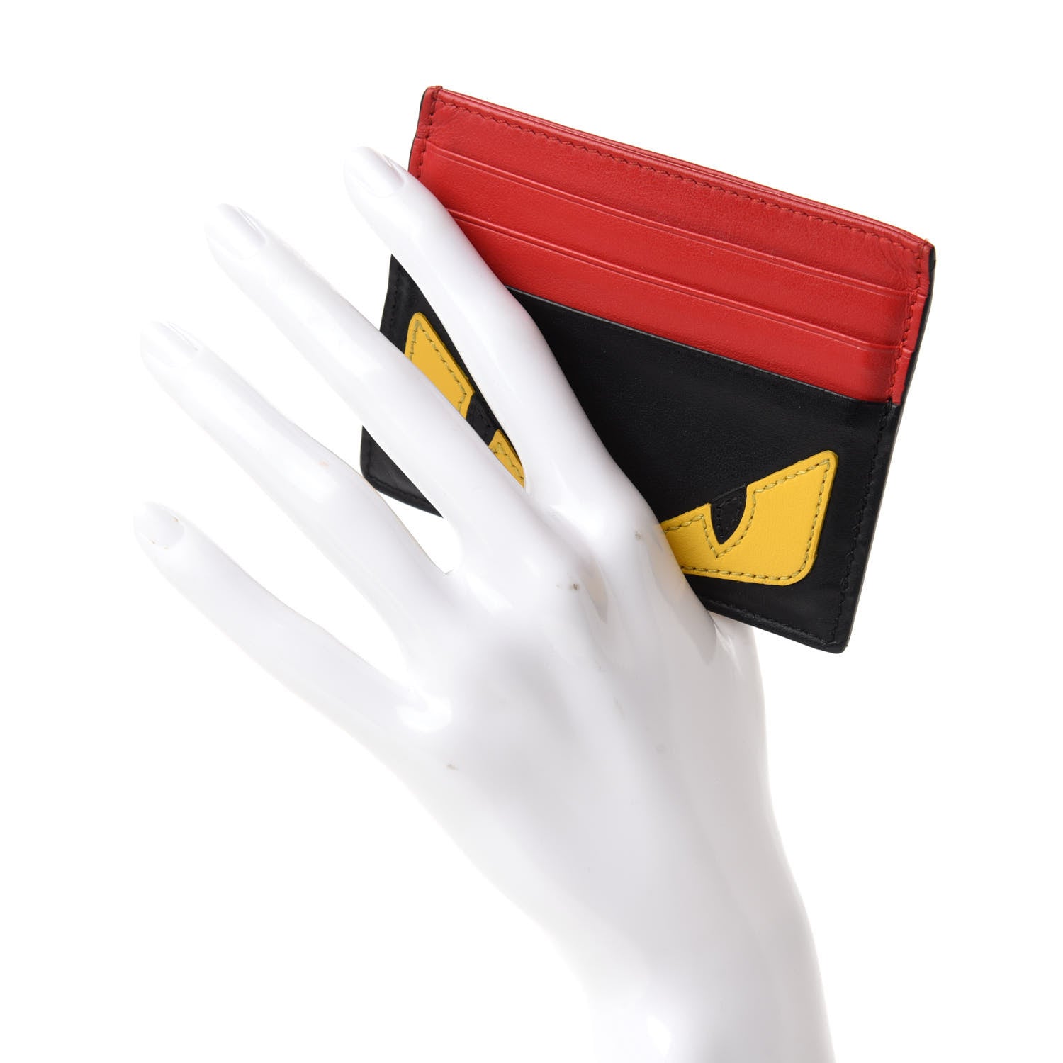 Fendi Vitello Century Monster Eyes Inlay Card Holder Black Giallo Rosso 2 of 8