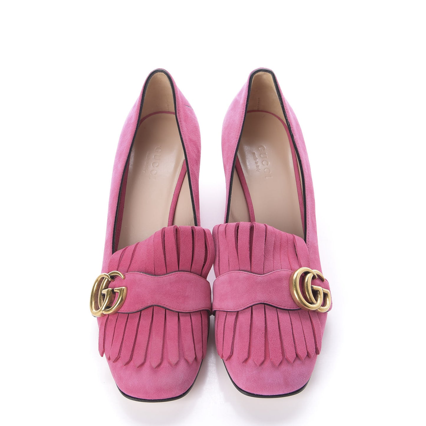 Kid Scamosciato GG Marmont Fringe 50mm Loafer Pumps 36.5 Hot Pink