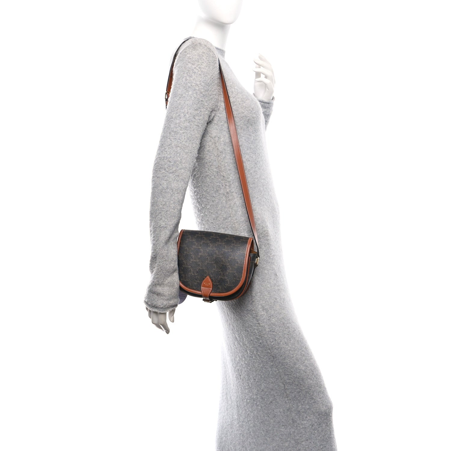 Celine Triomphe Canvas Medium Folco Bag Tan 2 of 9