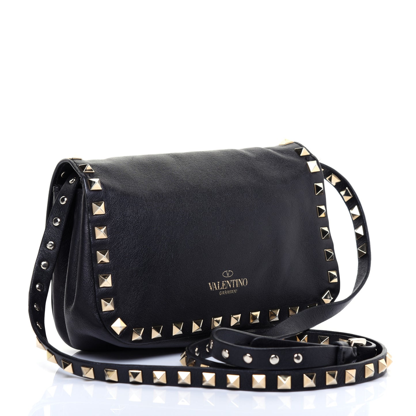 Vitello Mini Rockstud Flap Saddle Crossbody Bag Black
