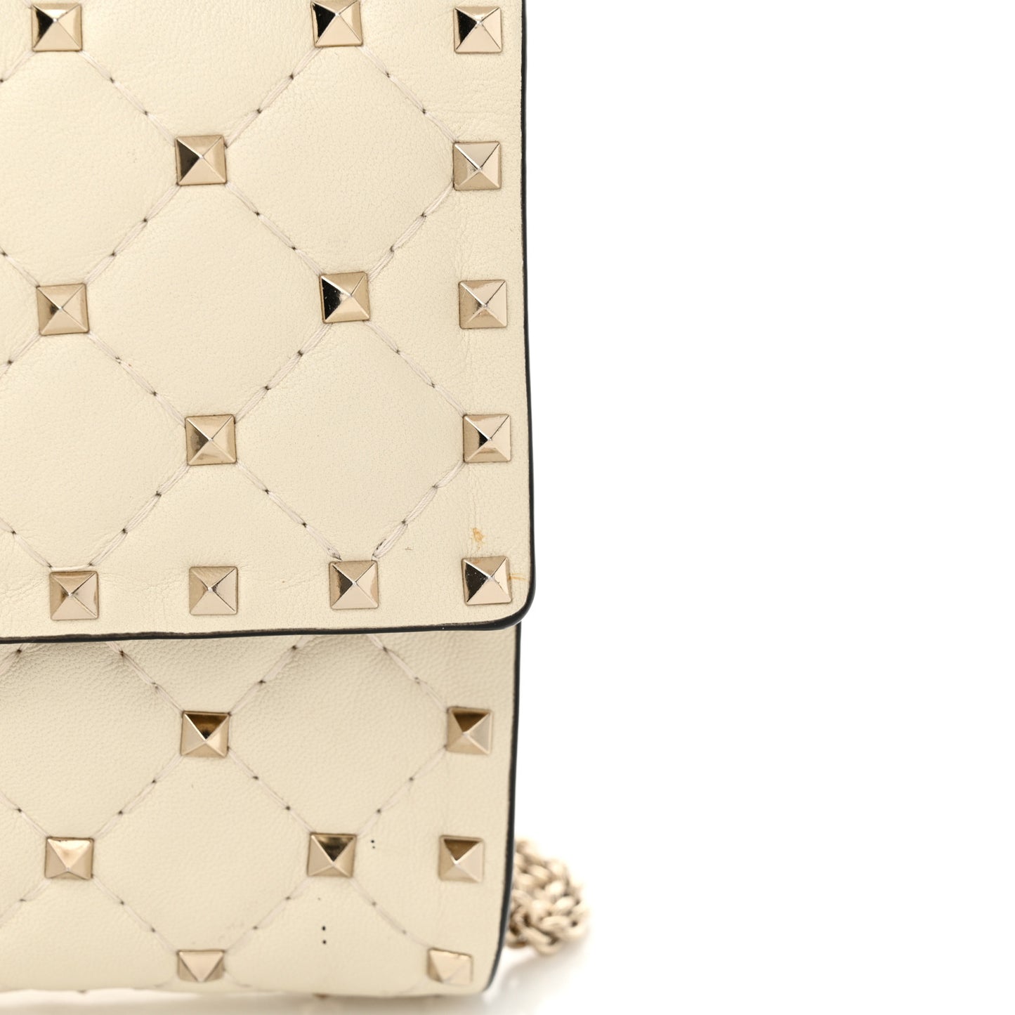 Nappa Rockstud Spike Wallet on Chain Light Ivory