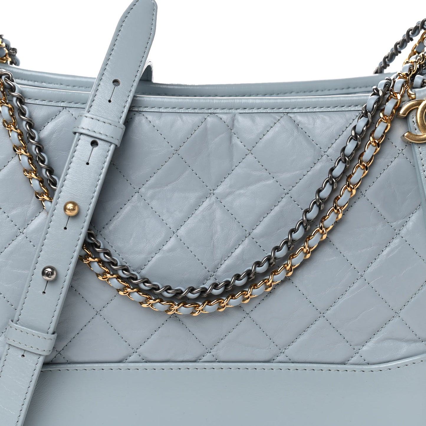 Aged Calfskin Quilted Medium Gabrielle Hobo Light Blue