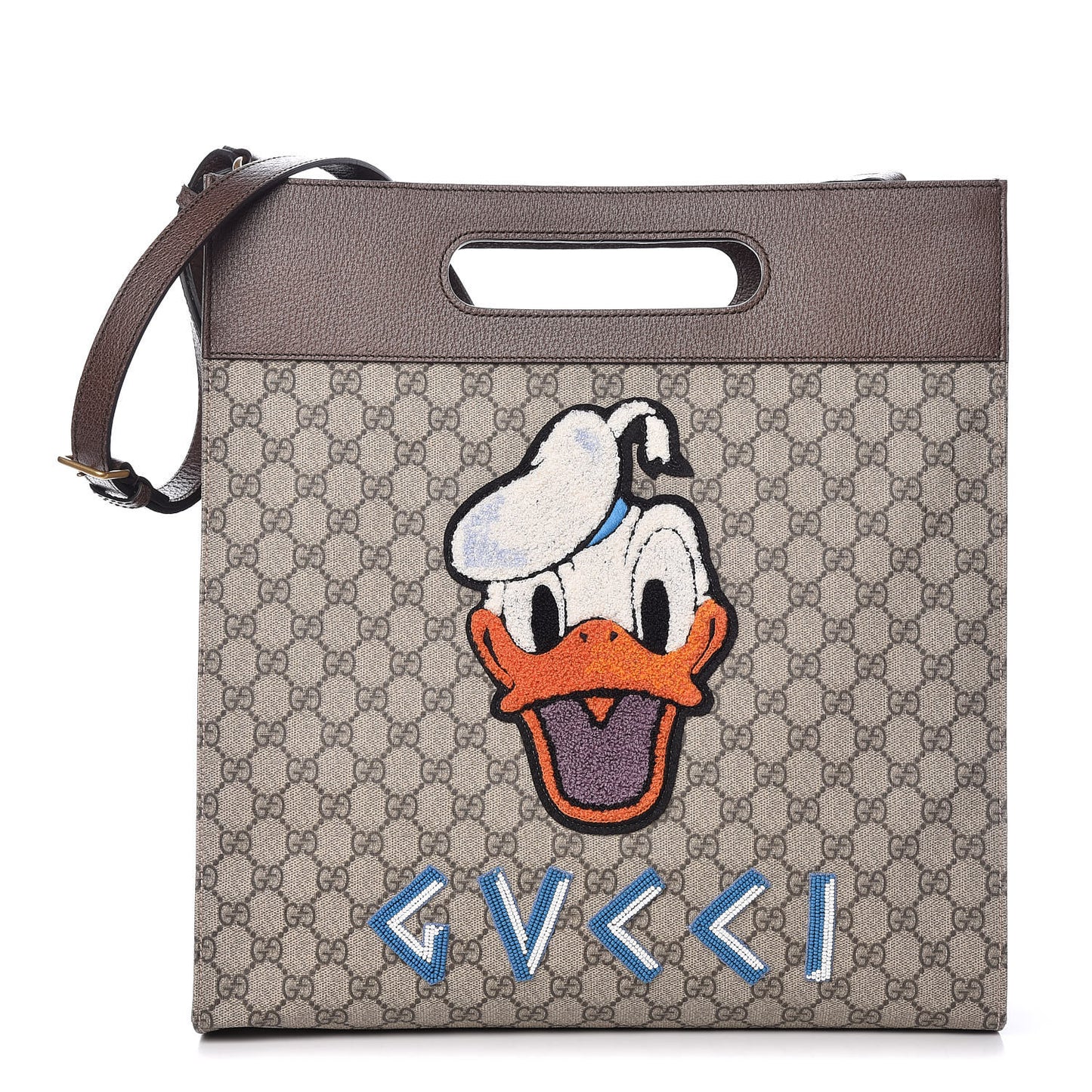 X DISNEY Soft GG Supreme Monogram Donald Duck Slip Handle Vertical Tote Beige New Acero