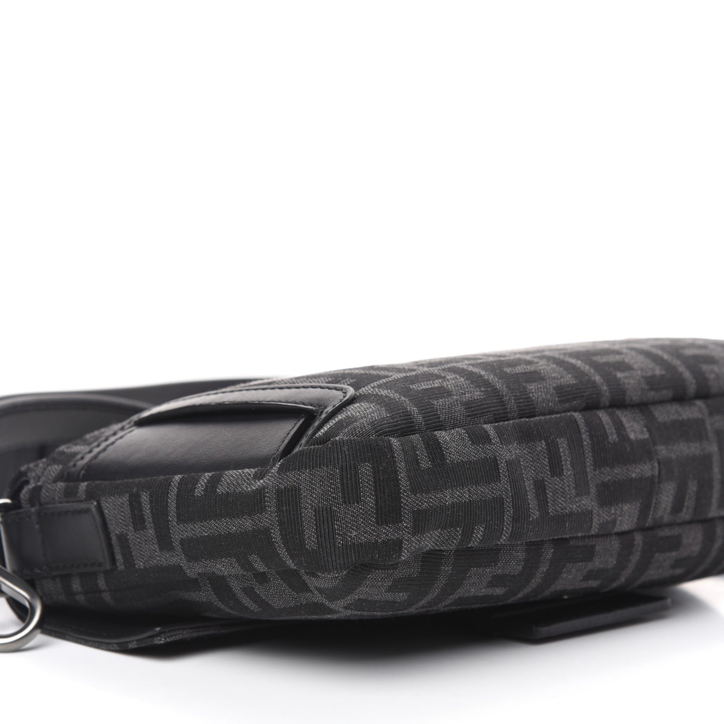 Recycled Fabric Jacquard Vitello Grace FF 1974 Belt Baguette Bag Asfalto Black