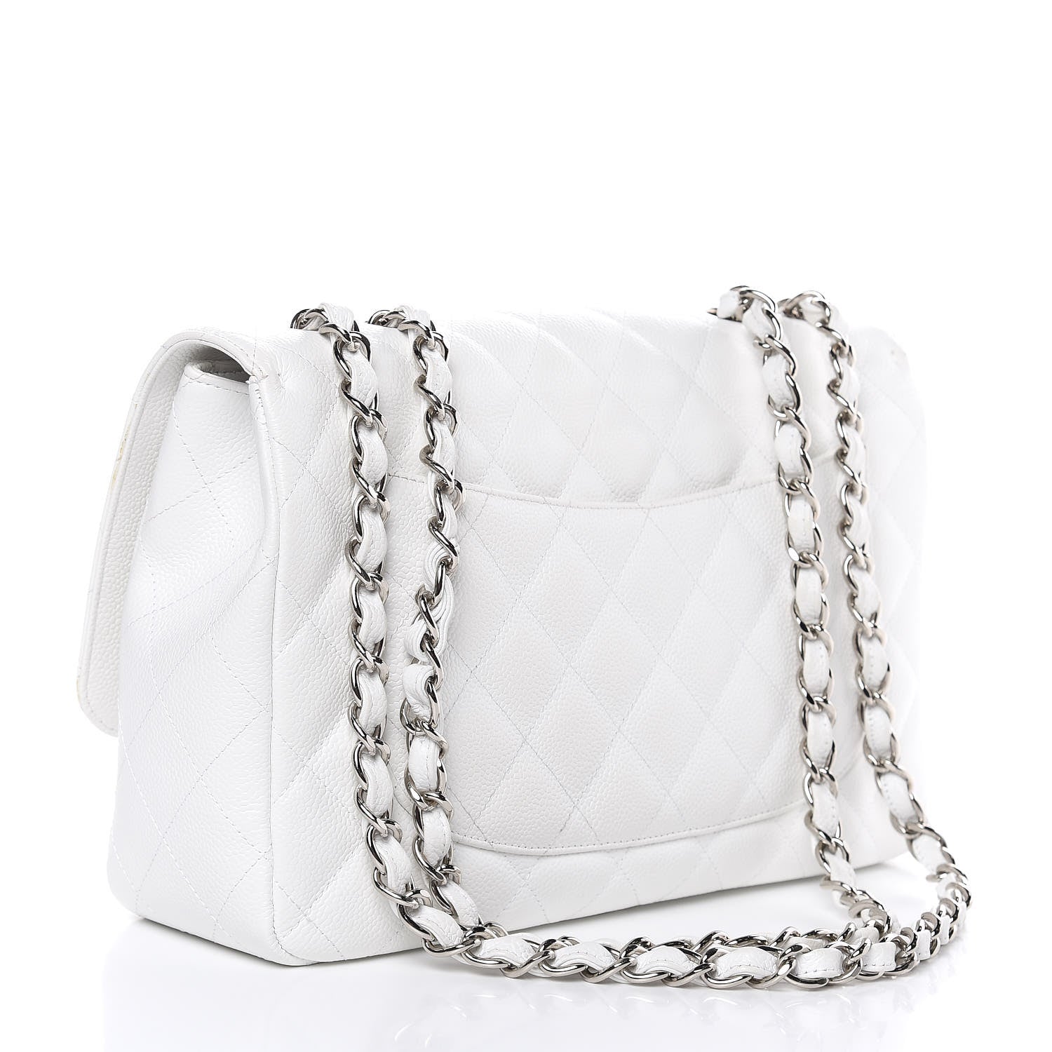 Chanel Caviar Quilted Jumbo Single Flap White 3 of 11
