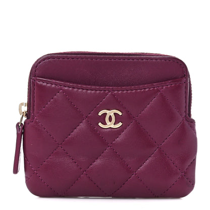 Chanel Lambskin Quilted Zip Card Holder Wallet Burgundy 1 of 11