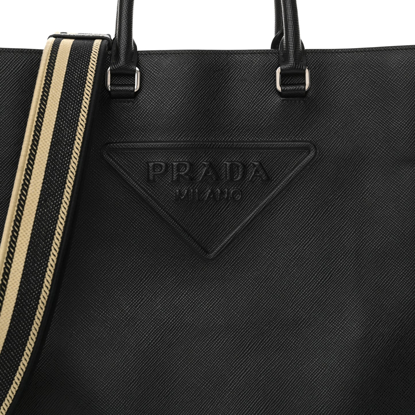 Saffiano Cuir Triangle Logo Embossed Vertical Tote Black