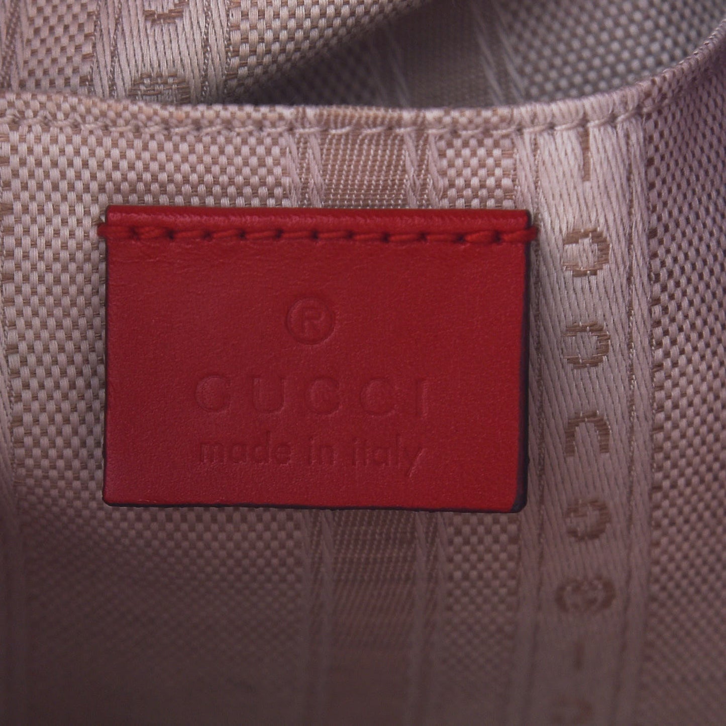 HIlary Lux GG Monogram Embossed Studded Small Bucket Bag Tobasco